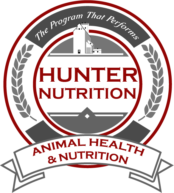 Hunter Nutrition Logo with grain building and laurel leaves that says The Program that Performs!